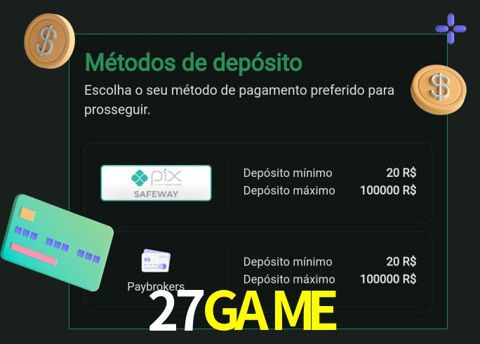 O cassino 27GAME oferece uma grande variedade de métodos de pagamento